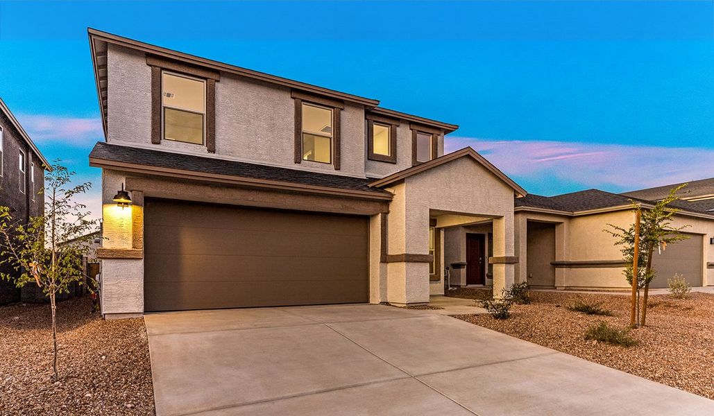 Front exterior of a new home in Blackhawk, Tucson, AZ, highlighting curb appeal (Image 19).