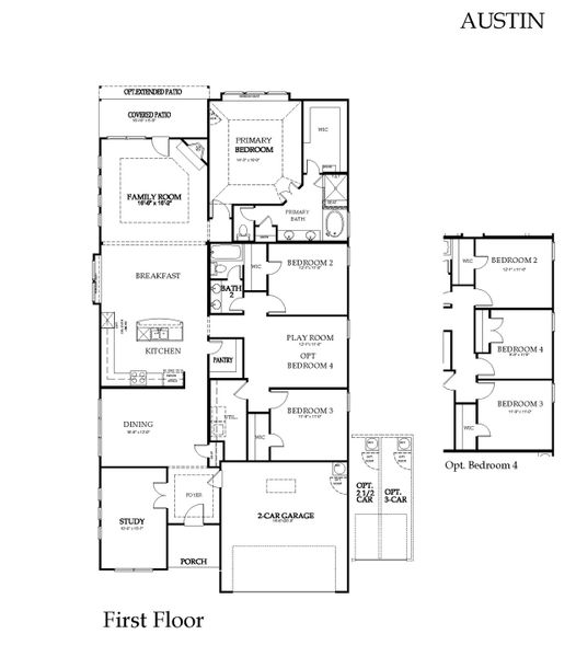 2D floor plan layout for the Austin by Windsor Homes in Walton Ridge, Corinth, TX (Image 5). 2D floor plan layout for the Austin by Windsor Homes in Walton Ridge, Corinth, TX (Image 5).