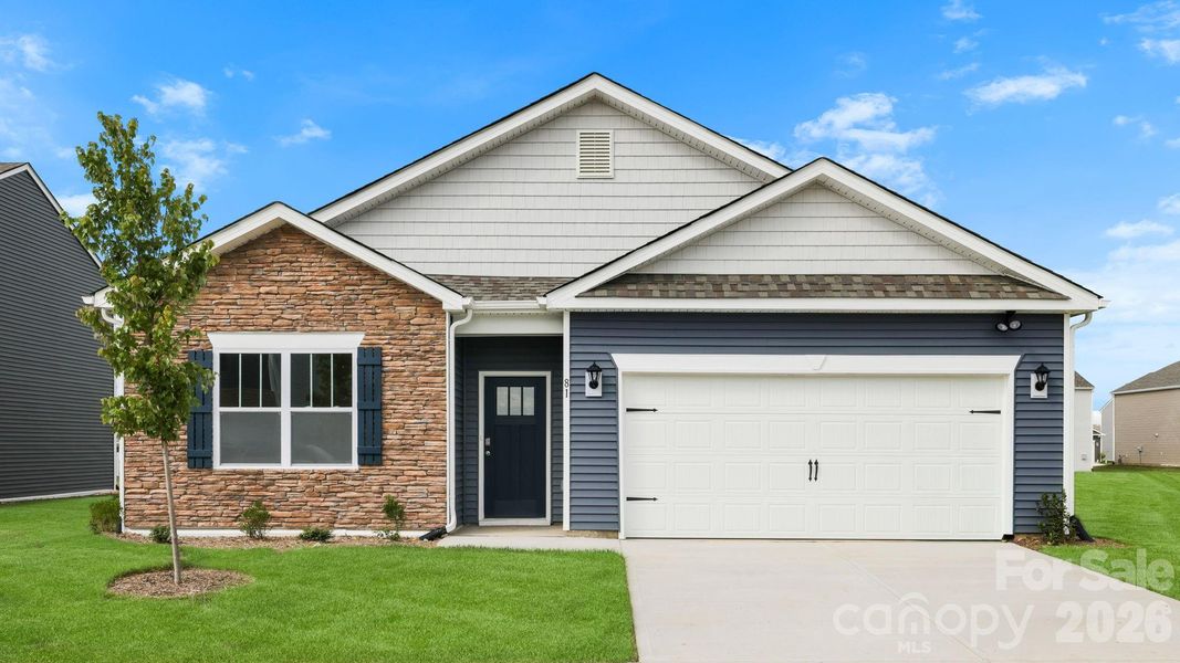 Front exterior of a new home in Tap Root Farms, Fletcher, NC, highlighting curb appeal (Image 1). Front exterior of a new home in Tap Root Farms, Fletcher, NC, highlighting curb appeal (Image 1).
