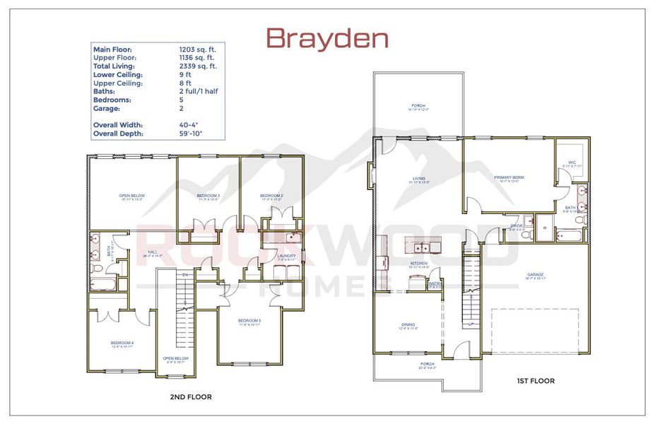 2D floor plan layout for the Brayden by Rockwood Homes in Park at Oliver Farm, Clarksville, TN (Image 4).