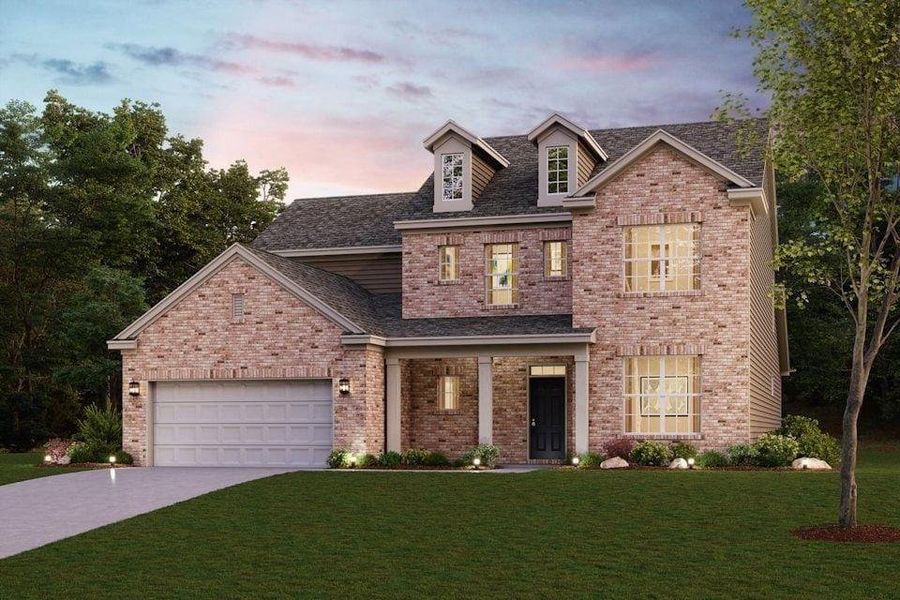 Front exterior of a new home in Windsong Estates, McDonough, GA, highlighting curb appeal (Image 2). Front exterior of a new home in Windsong Estates, McDonough, GA, highlighting curb appeal (Image 2).