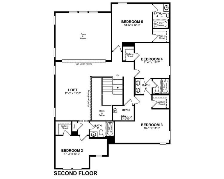 2D floor plan layout for the Shelby by Beazer Homes in Heirloom Landing, Auburn, GA (Image 5).