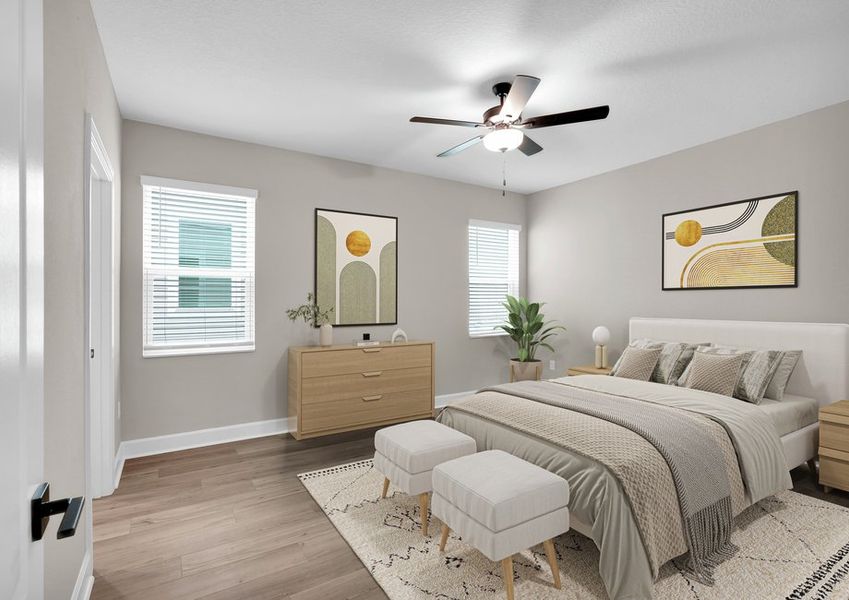 Rest and relaxation await in the master bedroom