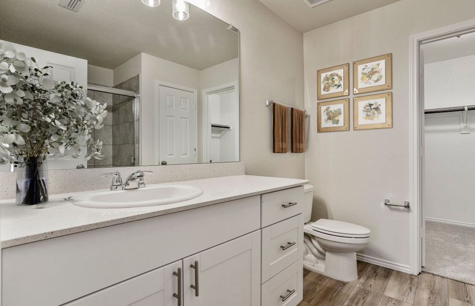 Owner's bath with dual vanity and oversized shower