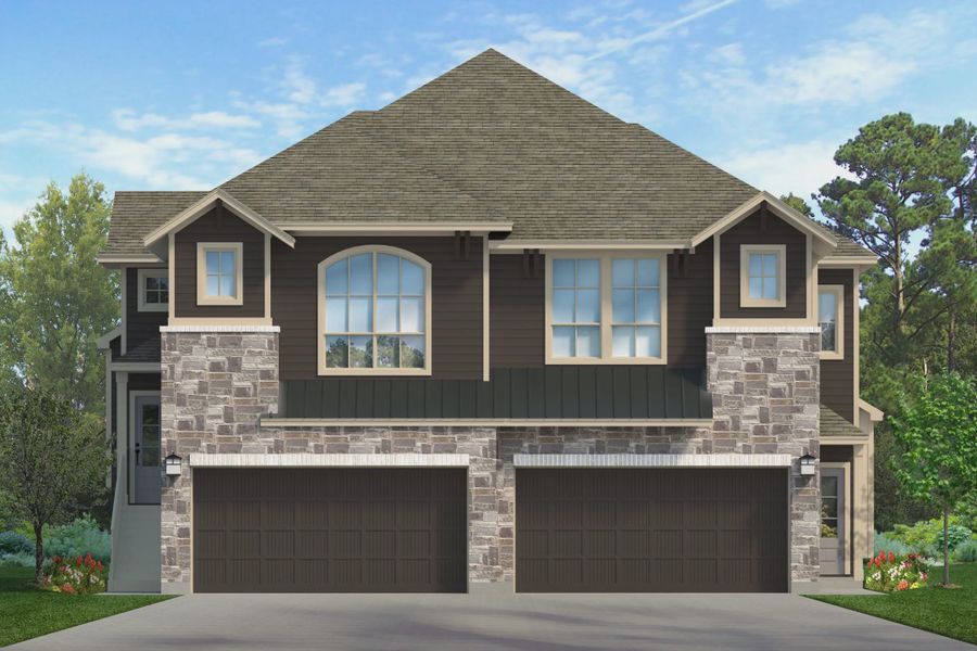 Representative exterior photo of a completed home built from the Summerhouse 2 by Chesmar Homes in Meridiana Townhomes, Iowa Colony, TX (Image 18).