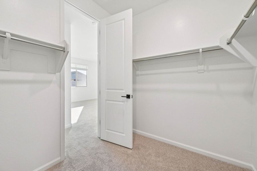 Primary walk in closet. Finishes and options may vary by community.