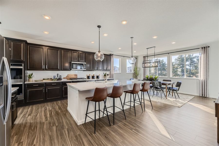 A kitchen with a large island.