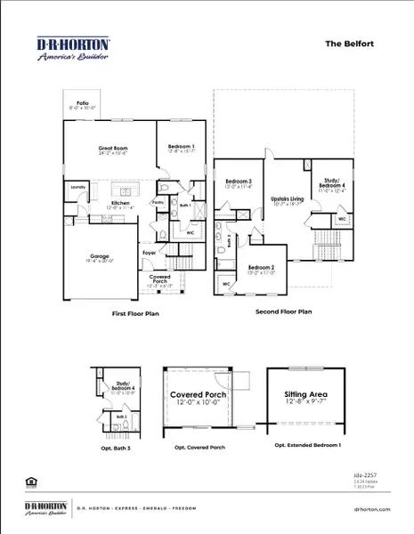 2D floor plan layout for the BELFORT by D.R. Horton in Coastal Farms, Conway, SC (Image 3). 2D floor plan layout for the BELFORT by D.R. Horton in Coastal Farms, Conway, SC (Image 3).