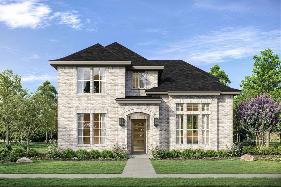 Representative exterior photo of a completed home built from the Sierra by Landon Homes in Fields - Brookside, Frisco, TX (Image 1). Representative exterior photo of a completed home built from the Sierra by Landon Homes in Fields - Brookside, Frisco, TX (Image 1).