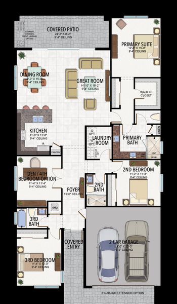 2D floor plan layout for the Jasmine by GL Homes in Valencia Ridge (55+), Wesley Chapel, FL (Image 4).