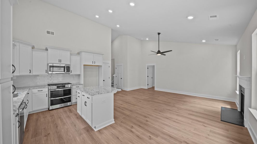 Tasteful kitchen with a streamlined island and modern finishes in a first-class DRB Homes design
