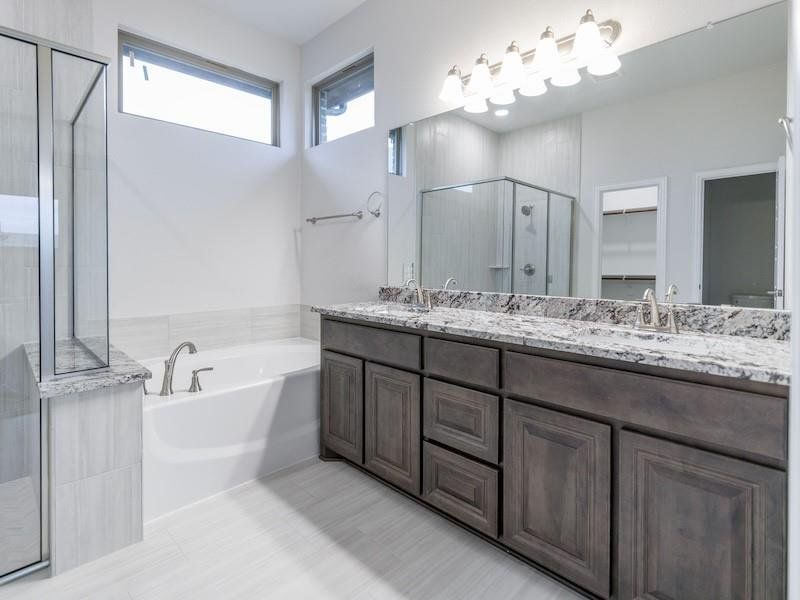 Bathroom with vanity and independent shower and bath