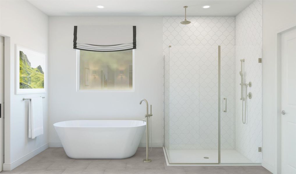 Freestanding tub and shower in primary bath (*Artist rendering used for illustration purposes only.)