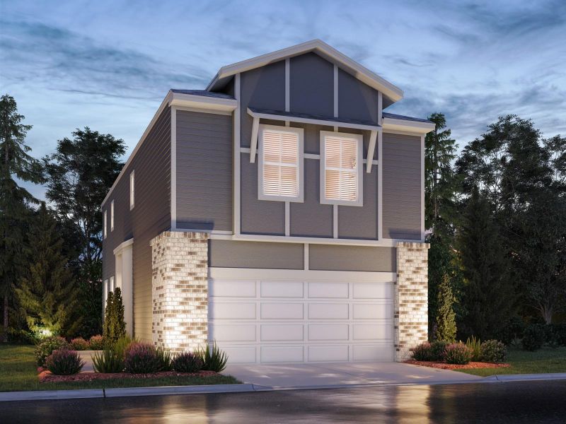 Front exterior of a new home in Pinewood Trails - City Series, Atascocita, TX, highlighting curb appeal (Image 1). Front exterior of a new home in Pinewood Trails - City Series, Atascocita, TX, highlighting curb appeal (Image 1).