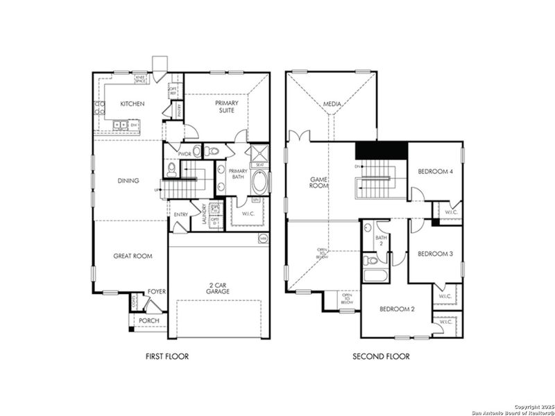 2D floor plan layout of this home in Remington Ranch, San Antonio, TX (Image 2).