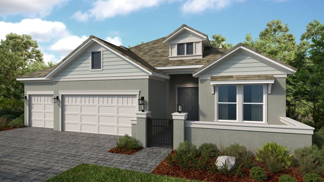 Representative exterior photo of a completed home built from the Pallazio II by Taylor Morrison in Esplanade at McKinnon Groves, Winter Garden, FL (Image 18).