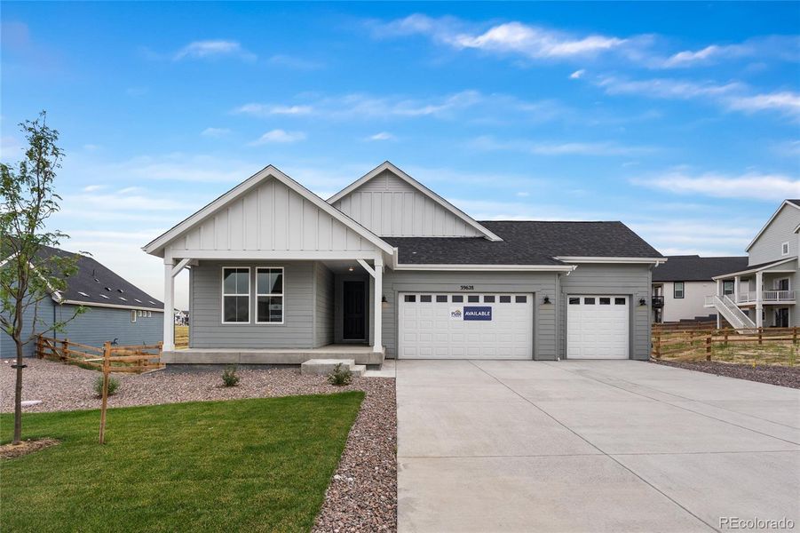 Front exterior of a new home in Independence, Elizabeth, CO, highlighting curb appeal (Image 2). Front exterior of a new home in Independence, Elizabeth, CO, highlighting curb appeal (Image 2).