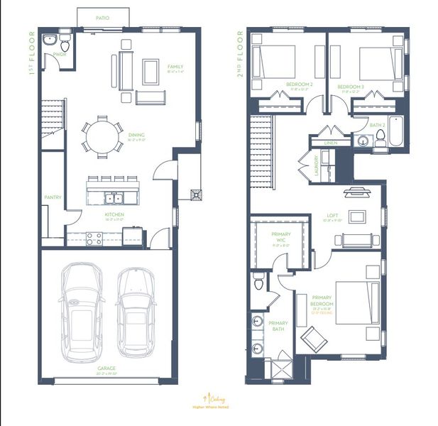 2D floor plan layout for the Granite (FE) by Grenadier Homes in Wildridge, Oak Point, TX (Image 2).