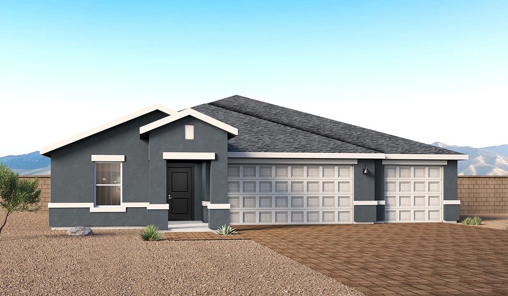 Front exterior of a new home in Sycamore Vista, Vail, AZ, highlighting curb appeal (Image 1). Front exterior of a new home in Sycamore Vista, Vail, AZ, highlighting curb appeal (Image 1).