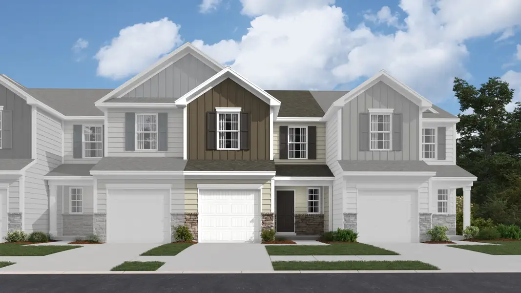 Front exterior of a new home in Bakers Creek, Kannapolis, NC, highlighting curb appeal (Image 1). Front exterior of a new home in Bakers Creek, Kannapolis, NC, highlighting curb appeal (Image 1).