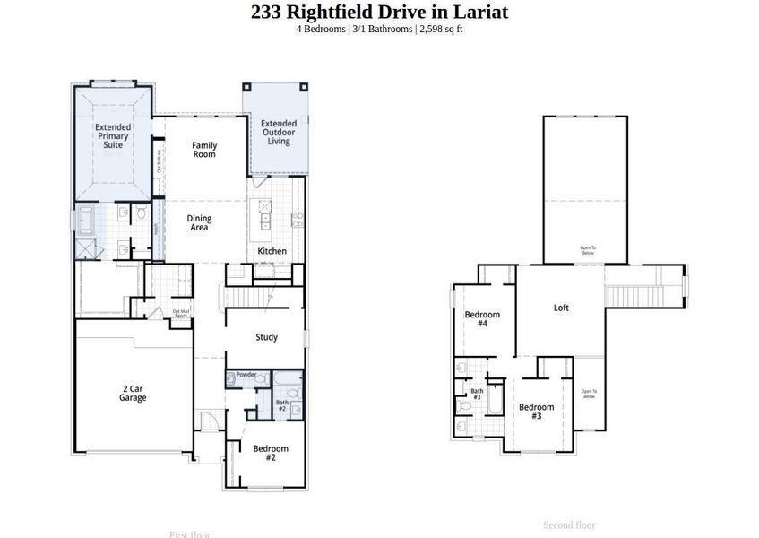 2D floor plan layout of this home in Lariat, Liberty Hill, TX (Image 4).