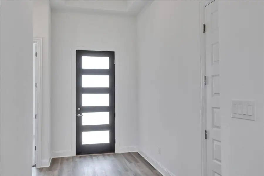 Entrance foyer featuring wood finished floors and baseboards Entrance foyer featuring wood finished floors and baseboards