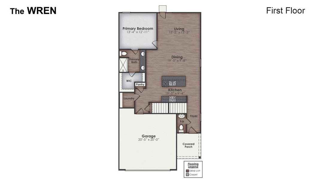 2D floor plan layout for the WREN by D.R. Horton in Indigo Preserve, Leland, NC (Image 5). 2D floor plan layout for the WREN by D.R. Horton in Indigo Preserve, Leland, NC (Image 5).