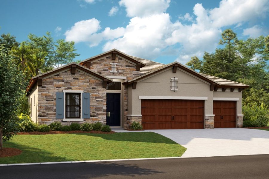 Representative exterior photo of a completed home built from the Biscayne I by Homes by WestBay in Barrington Preserve, Brandon, FL (Image 4).