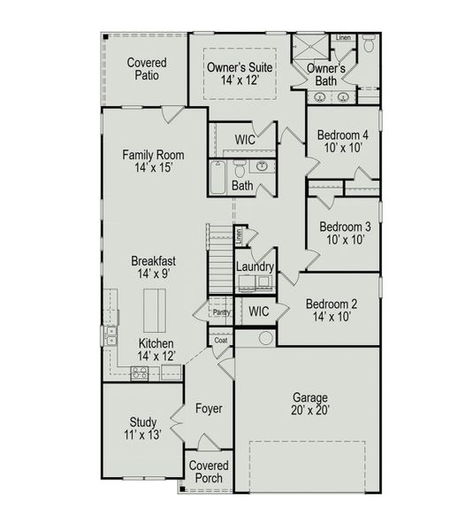 2D floor plan layout of this home in Audubon 50's, Magnolia, TX (Image 4). 2D floor plan layout of this home in Audubon 50's, Magnolia, TX (Image 4).