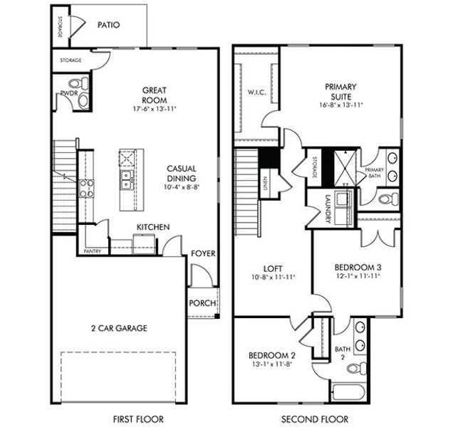 2D floor plan layout of this home in Northbrook Village Townes, Taylors, SC (Image 2).
