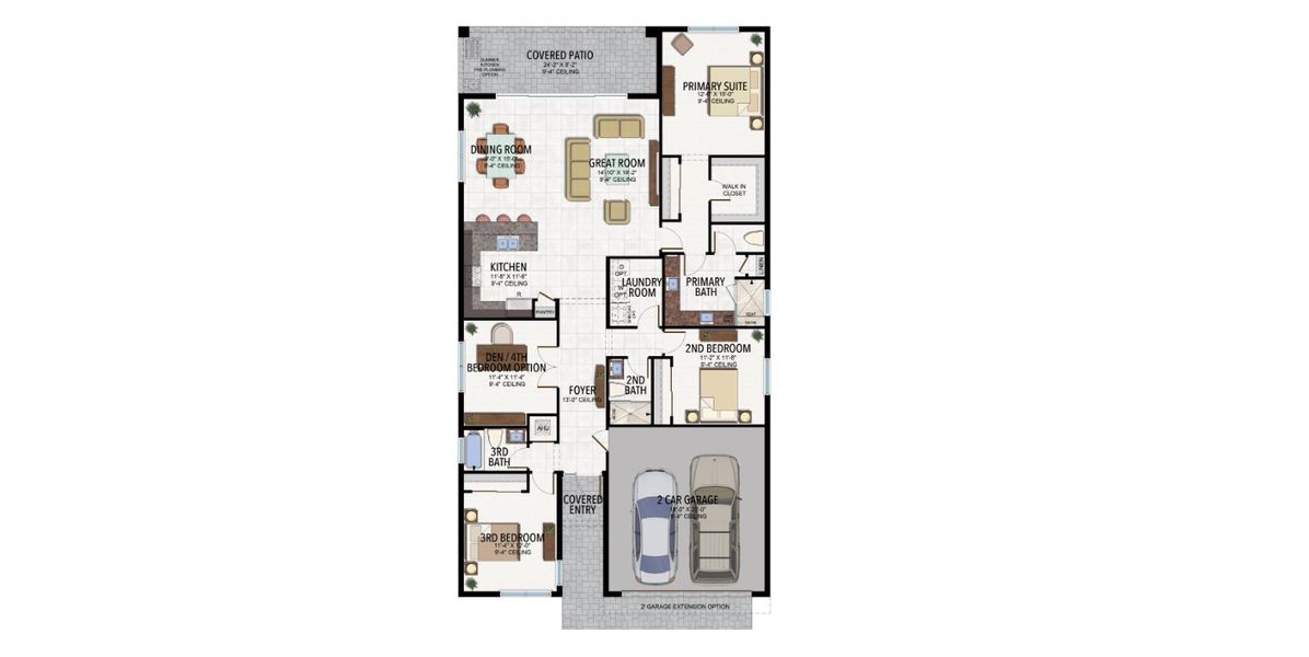 2D floor plan layout for the Jasmine by GL Homes in Valencia Ridge, Wesley Chapel, FL (Image 4).