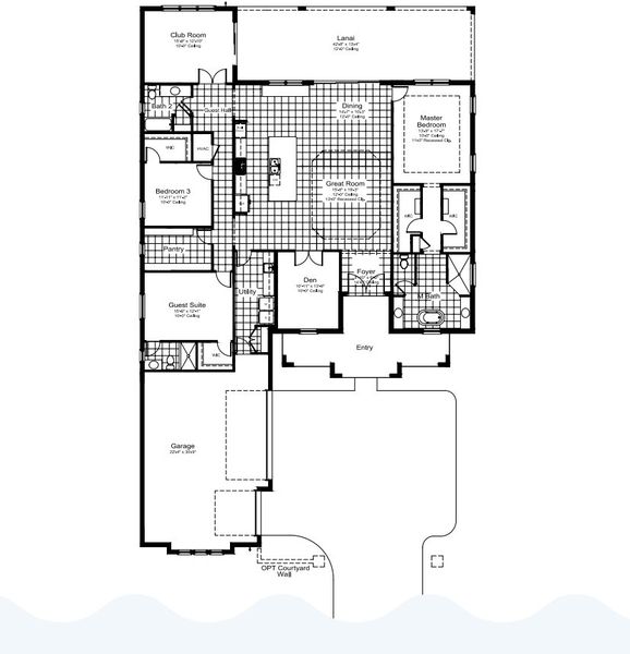 2D floor plan layout for the Pebble Beach by Neal Signature Homes in Tideline, Bradenton, FL (Image 3).