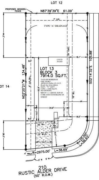 210 Rustic Alder Drive preliminary plot plan