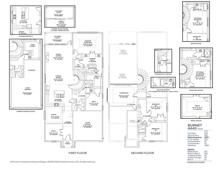 2D floor plan layout for the Burnet - 4440F by Shaddock Homes in Fields - 50' Lots, Frisco, TX (Image 3).