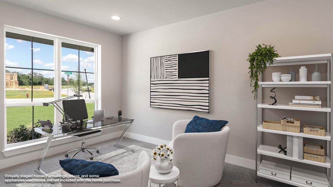Office area featuring carpet floors and recessed lighting