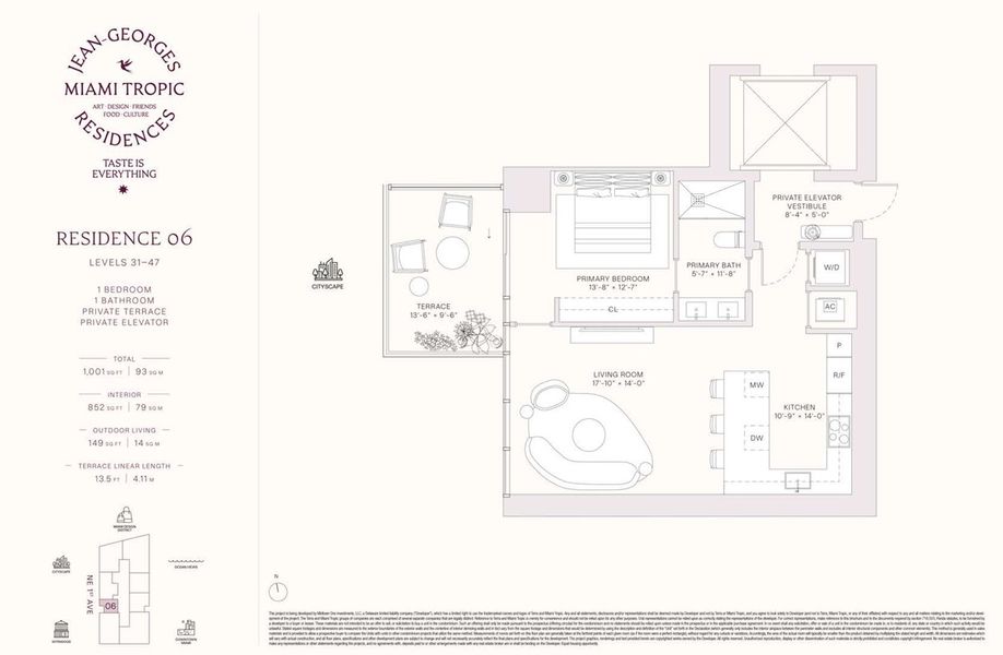 2D floor plan layout for the Residences 06 - Levels 31-47 by Terra Group in Miami Tropic, Miami, FL (Image 1).