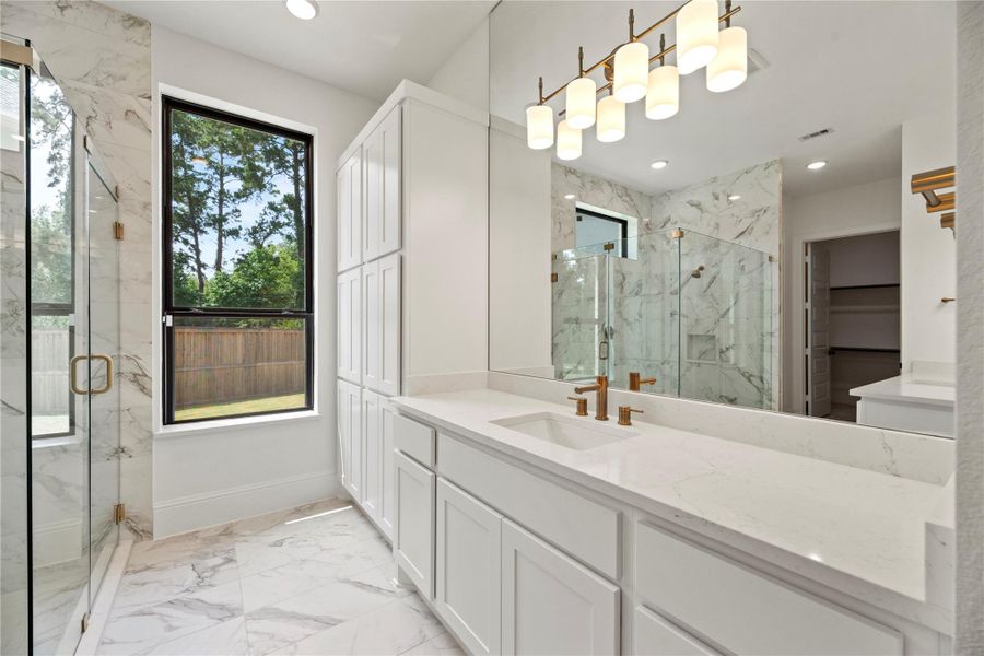 Extra storage in the primary bathroom.