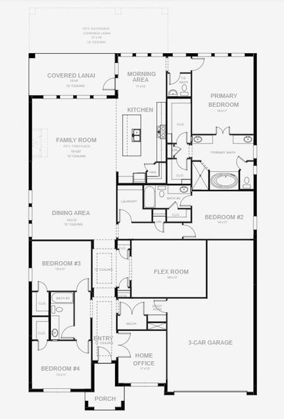 2D floor plan layout for the 2957F by Perry Homes in Glynlea Country Club 60', Port St. Lucie, FL (Image 3).
