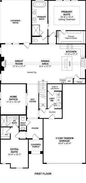 The Tuscaloosa floor plan by K. Hovnanian Homes. 1st floor shown. *Prices, plans, dimensions, features, specifications, materials, and availability of homes or communities are subject to change without notice or obligation.