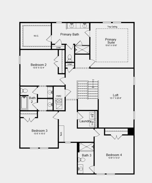 2D floor plan layout for the Timber by Taylor Morrison in Weatherfield, Buford, GA (Image 4).