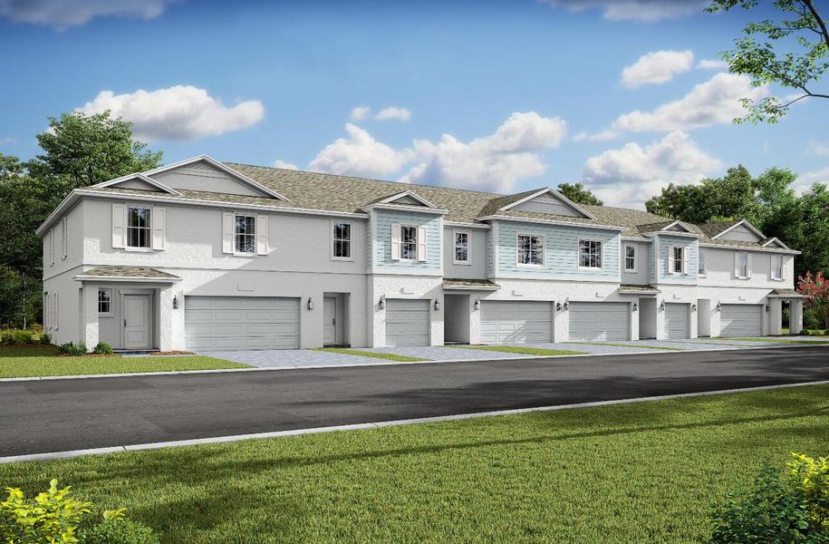 Front exterior of a new home in Aspire at Hawks Ridge, Port St. Lucie, FL, highlighting curb appeal (Image 1).