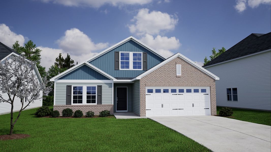 Representative exterior photo of a completed home built from the Dorchester - Genesis Value Collection by Mungo Homes in Citadel Point at Southbridge, Sneads Ferry, NC (Image 18).