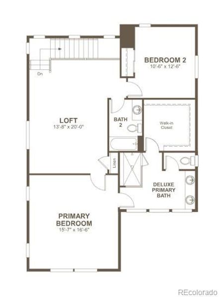 2D floor plan layout of this home in The Summit at Meridian, Englewood, CO (Image 6).