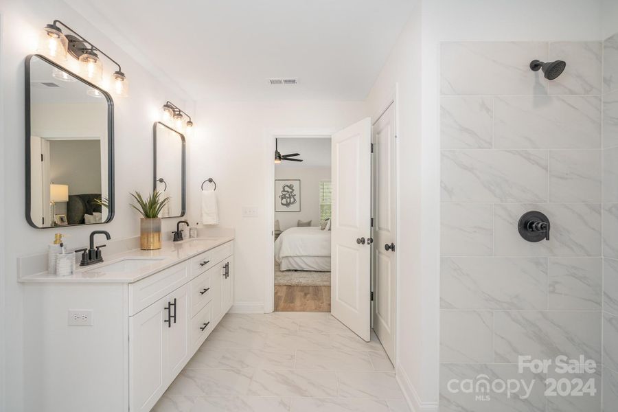 Quartz Countertops on Double Vanity. Representative Photo.