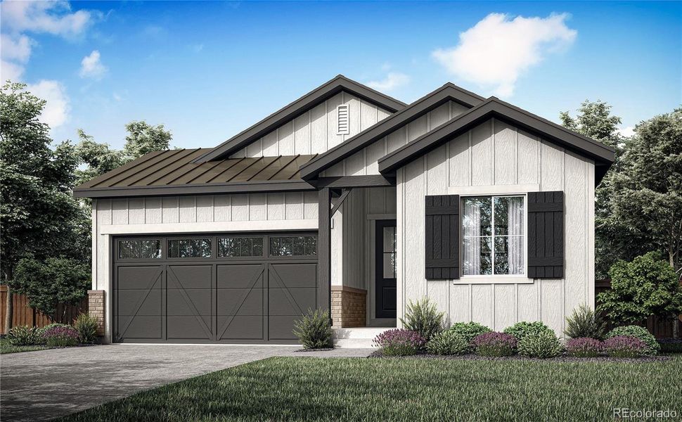 Front exterior of a new home in Prelude at Sterling Ranch, Littleton, CO, highlighting curb appeal (Image 2).