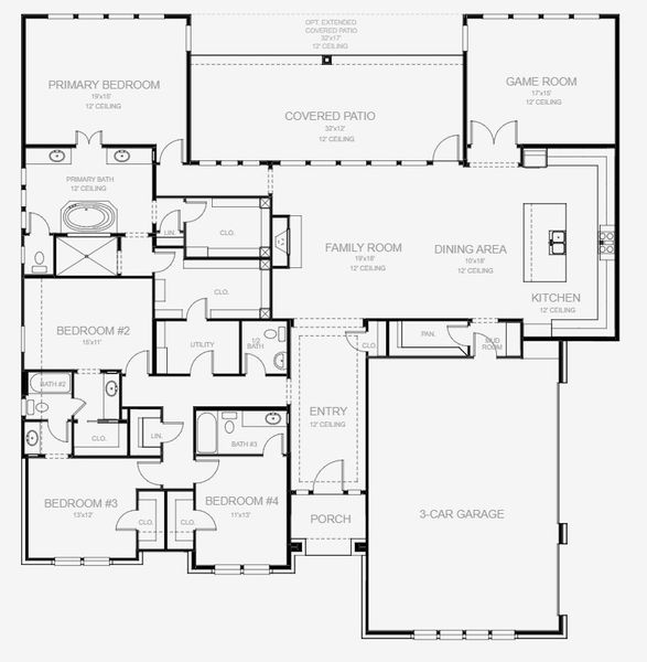 2D floor plan layout for the 3068A by Perry Homes in Thornebrook 1 Acre, Bulverde, TX (Image 3). 2D floor plan layout for the 3068A by Perry Homes in Thornebrook 1 Acre, Bulverde, TX (Image 3).