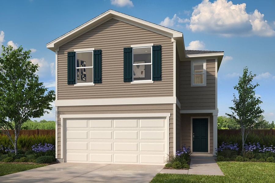 Representative exterior photo of a completed home built from the 1857 by KB Home in Nagel Crossing, San Antonio, TX (Image 4). Representative exterior photo of a completed home built from the 1857 by KB Home in Nagel Crossing, San Antonio, TX (Image 4).