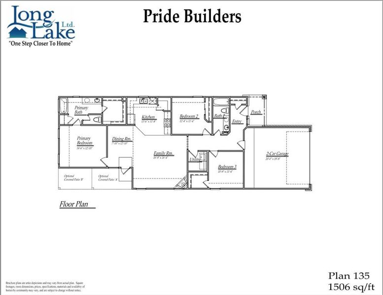 Plan 135 features 3 bedrooms, 2 full baths and over 1,500 square feet of living space.