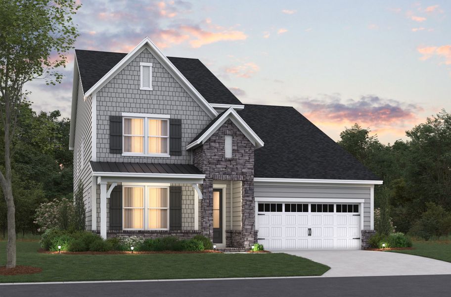 Representative exterior photo of a completed home built from the Collins by Beazer Homes in Friendship Village: Friendship Village Single-Family, Apex, NC (Image 2). Representative exterior photo of a completed home built from the Collins by Beazer Homes in Friendship Village: Friendship Village Single-Family, Apex, NC (Image 2).