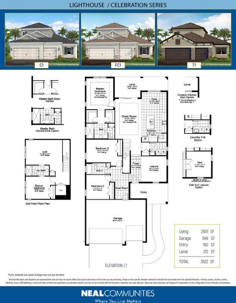 2D floor plan layout for the Lighthouse by Neal Communities in Boca Royale Golf & Country Club at Wellen Park, Englewood, FL (Image 5).